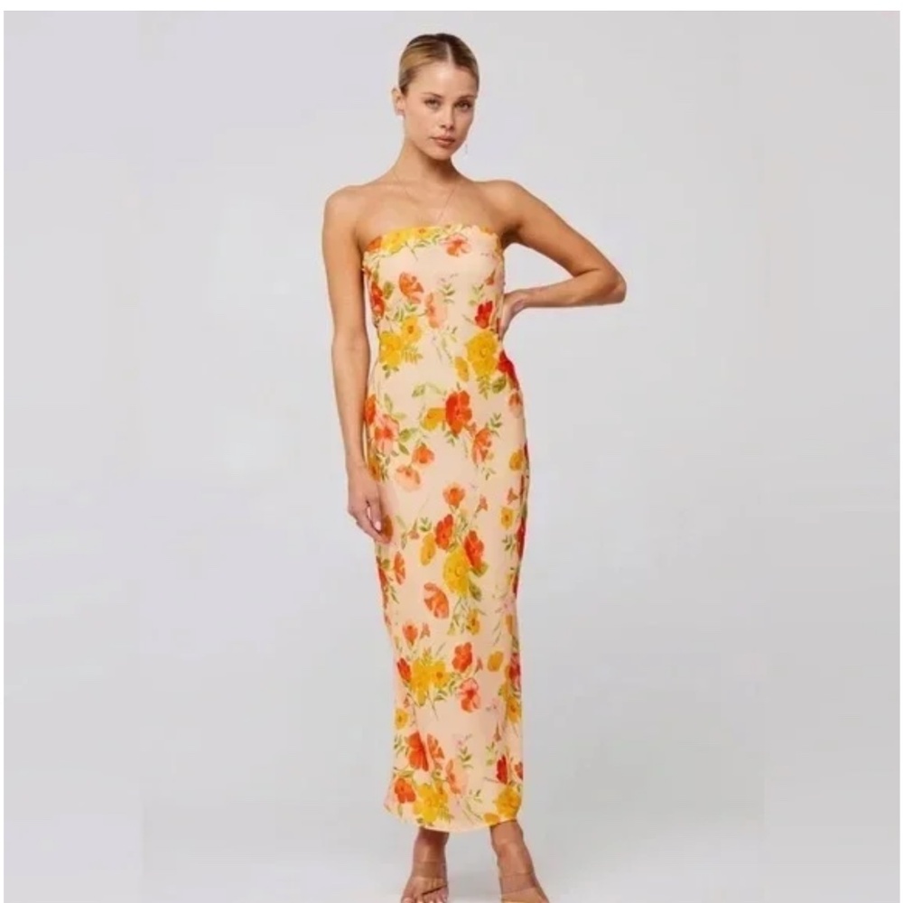 RESA Floral Strapless Maxi Dress - Cream, Orange, Yellow
